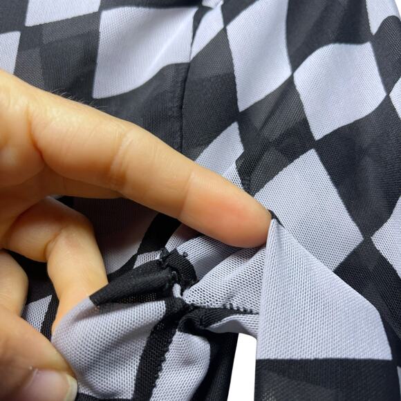 Forever 21 Sheer Mesh Checkered Top Long Sleeve Black White Small - Picture 5 of 6